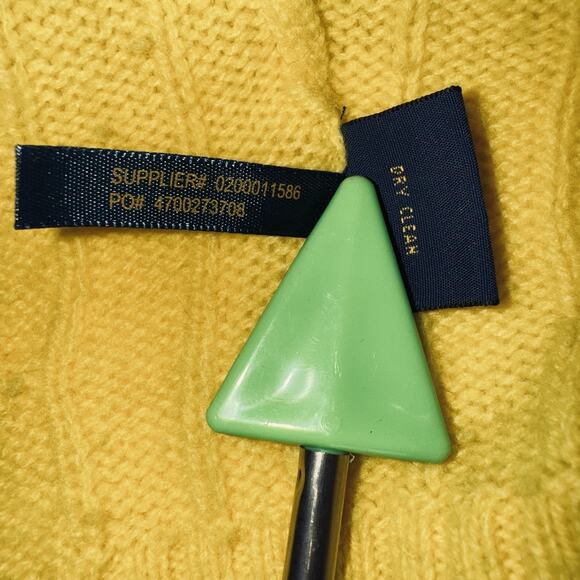 Ralph Lauren Sweater Womens Medium Bright Yellow Wool Cashmere Cable Knit Crew - Picture 6 of 7